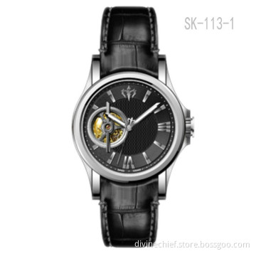 High Quality Genuine Leather Watch Band Automatic Skeleton Movement Men Wrist Watches